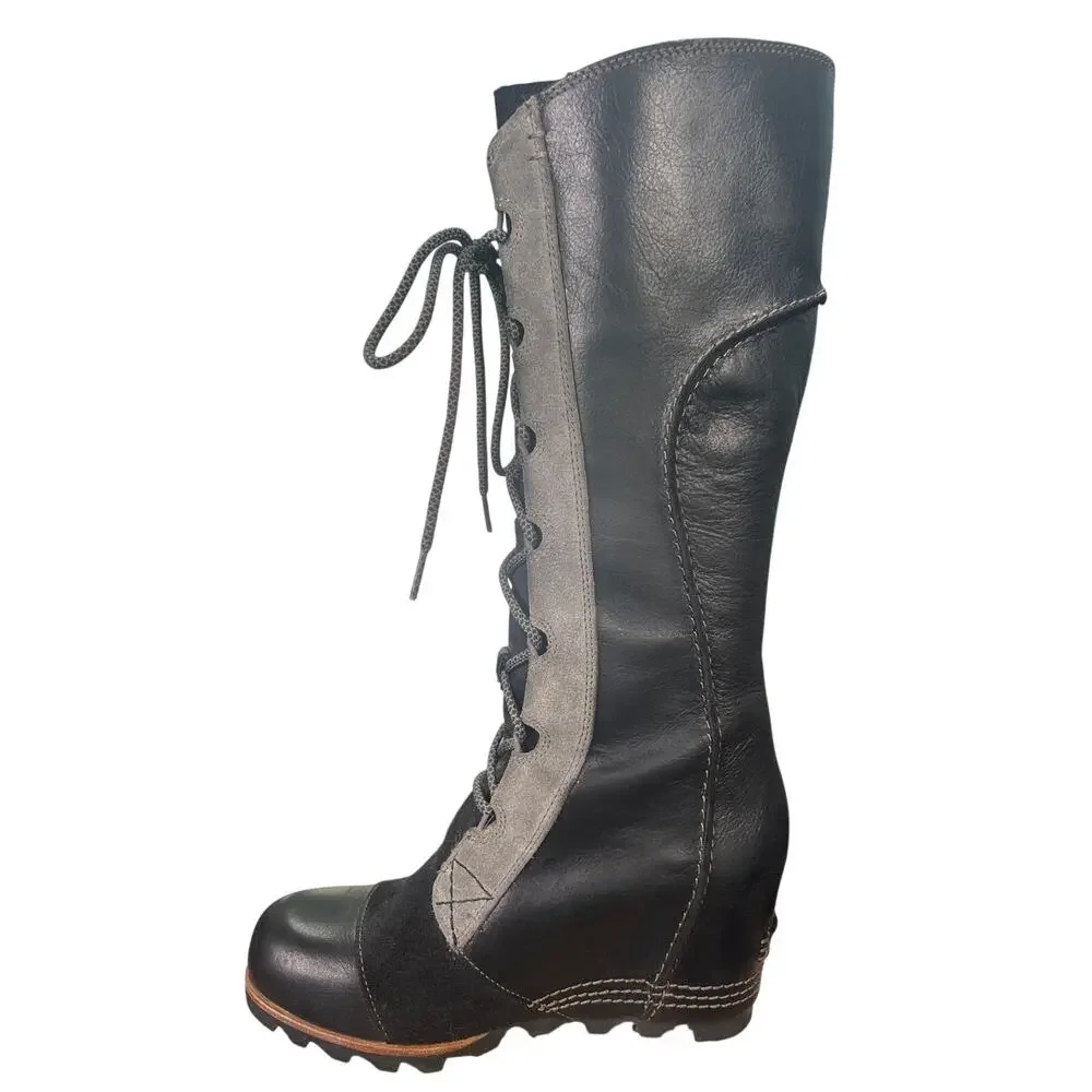 Sorel Women’s Cate The Great Black Leather Wedge Riding Boot Size US 8